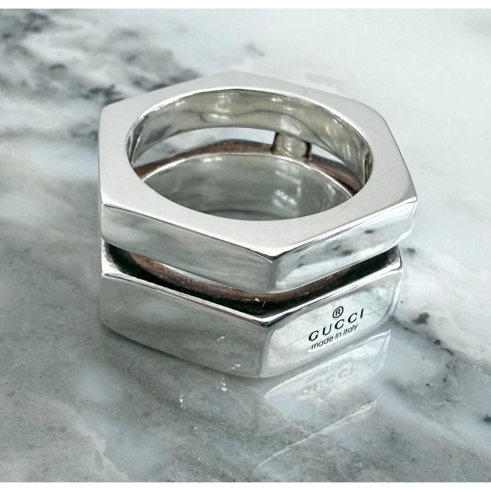 Gucci Trademark Sterling Silver Bolt Ring D 796390, Size 15 (US 7.25)